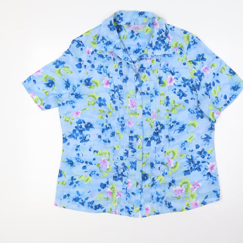 HONOR MILLBURN Womens Blue Floral Polyester Basic Blouse Size 14 Collared