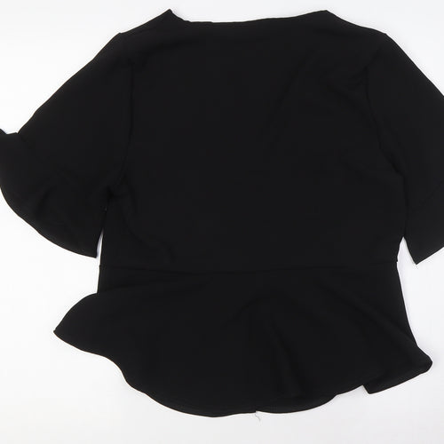 PRETTYLITTLETHING Womens Black Polyester Basic Blouse Size 14 V-Neck