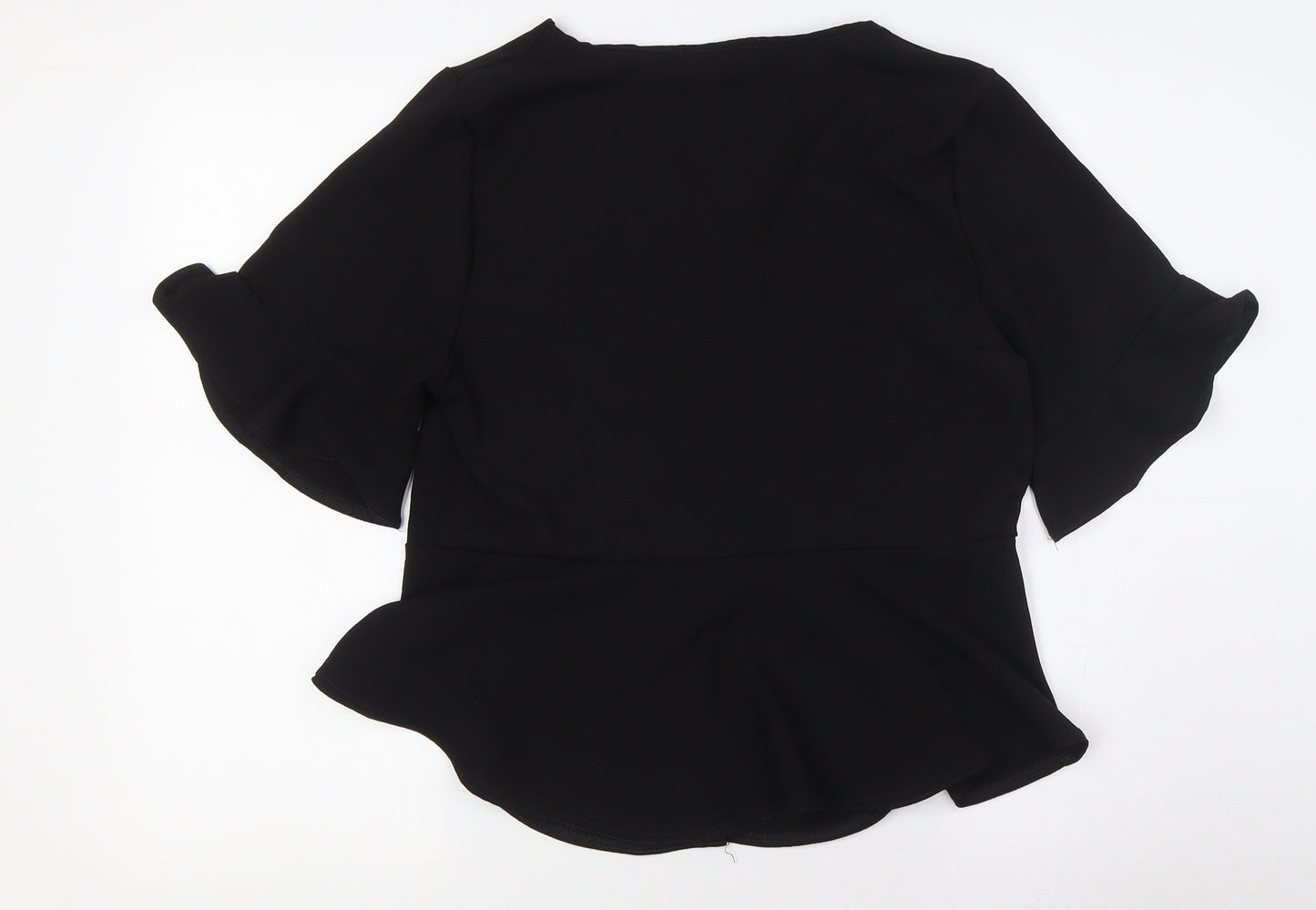 PRETTYLITTLETHING Womens Black Polyester Basic Blouse Size 14 V-Neck