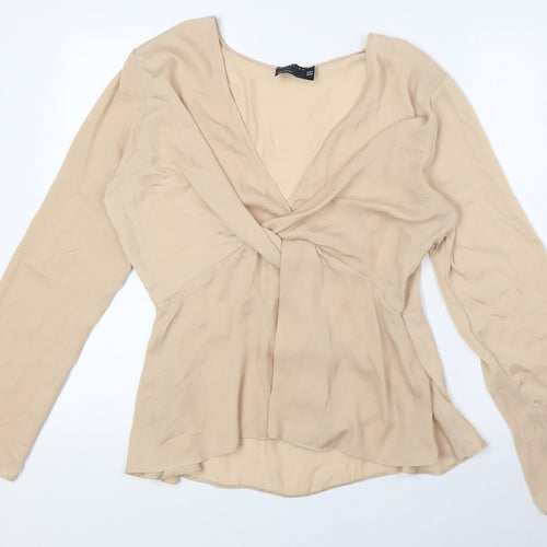 ASOS Womens Beige Polyester Basic Blouse Size 16 V-Neck