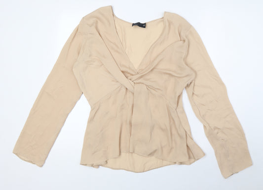 ASOS Womens Beige Polyester Basic Blouse Size 16 V-Neck