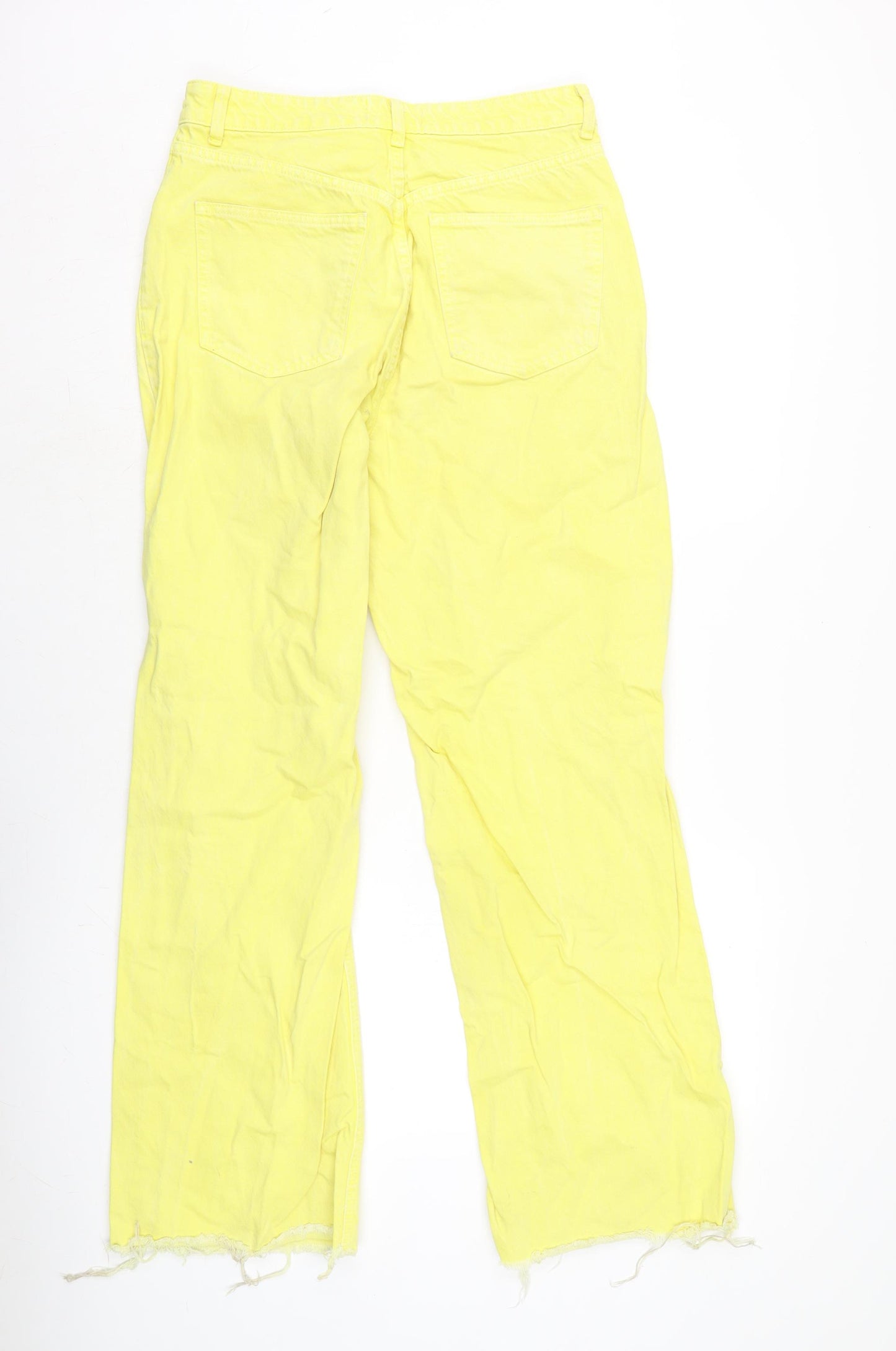 Zara Womens Yellow Cotton Tapered Jeans Size 12 L31 in Regular Zip - Raw Hem