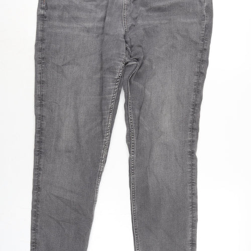 Marks and Spencer Womens Grey Cotton Blend Straight Jeans Size 14 L29.5 in Regular Zip