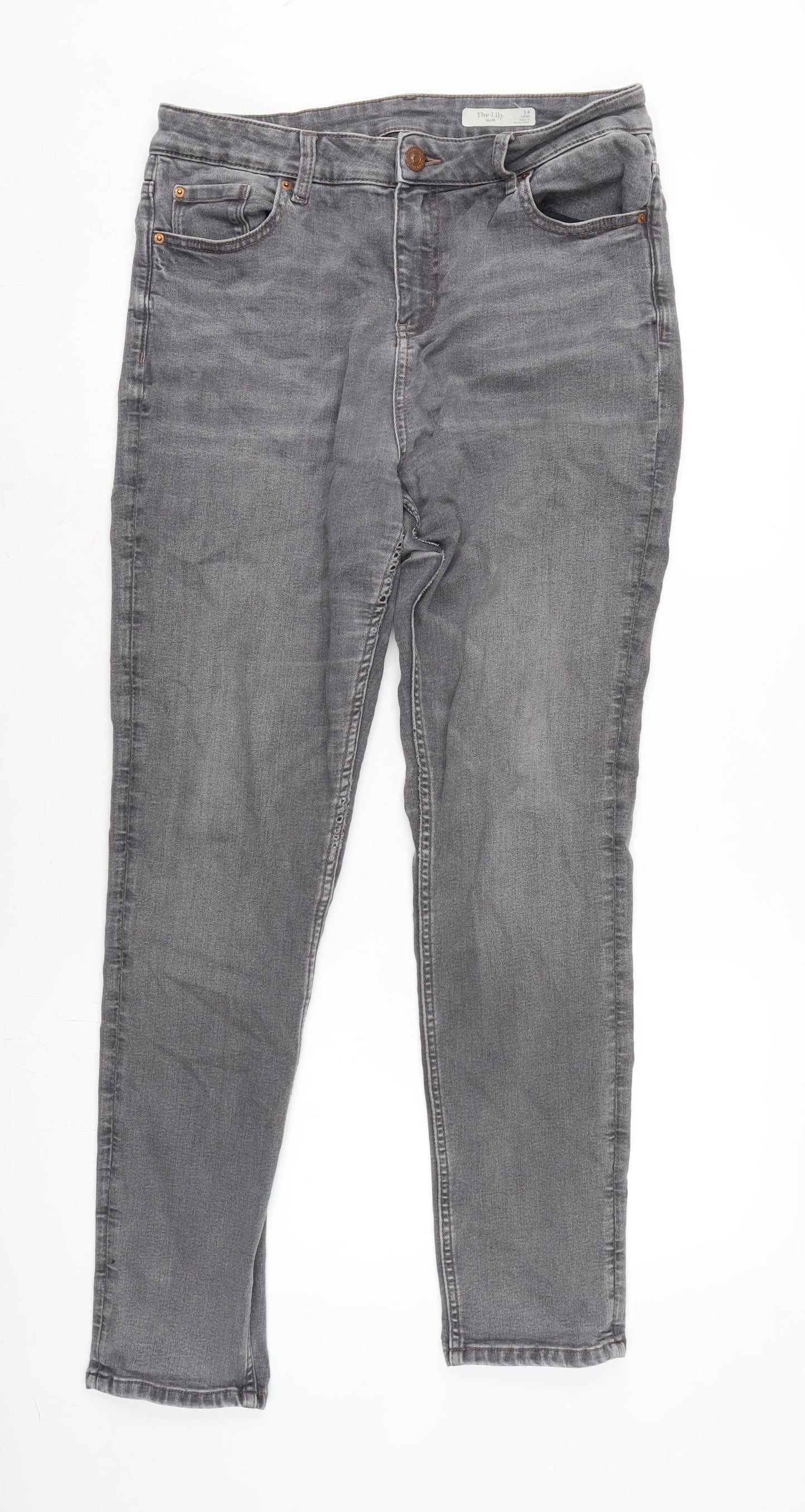 Marks and Spencer Womens Grey Cotton Blend Straight Jeans Size 14 L29.5 in Regular Zip