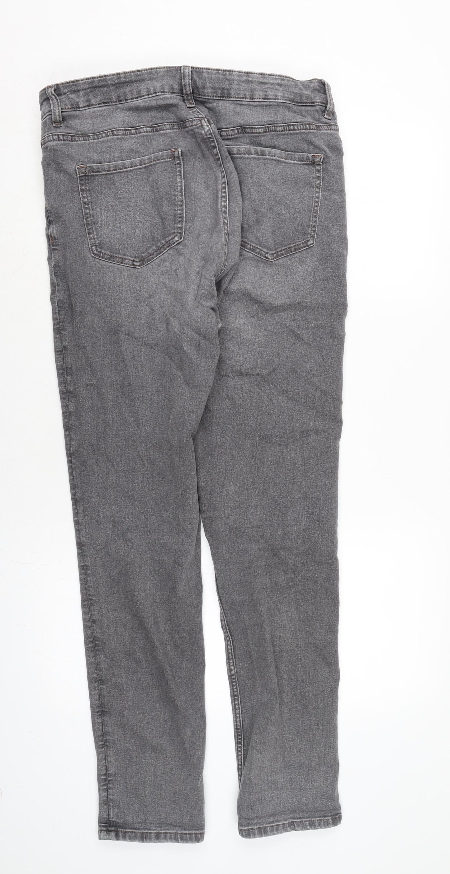 Marks and Spencer Womens Grey Cotton Blend Straight Jeans Size 14 L29.5 in Regular Zip