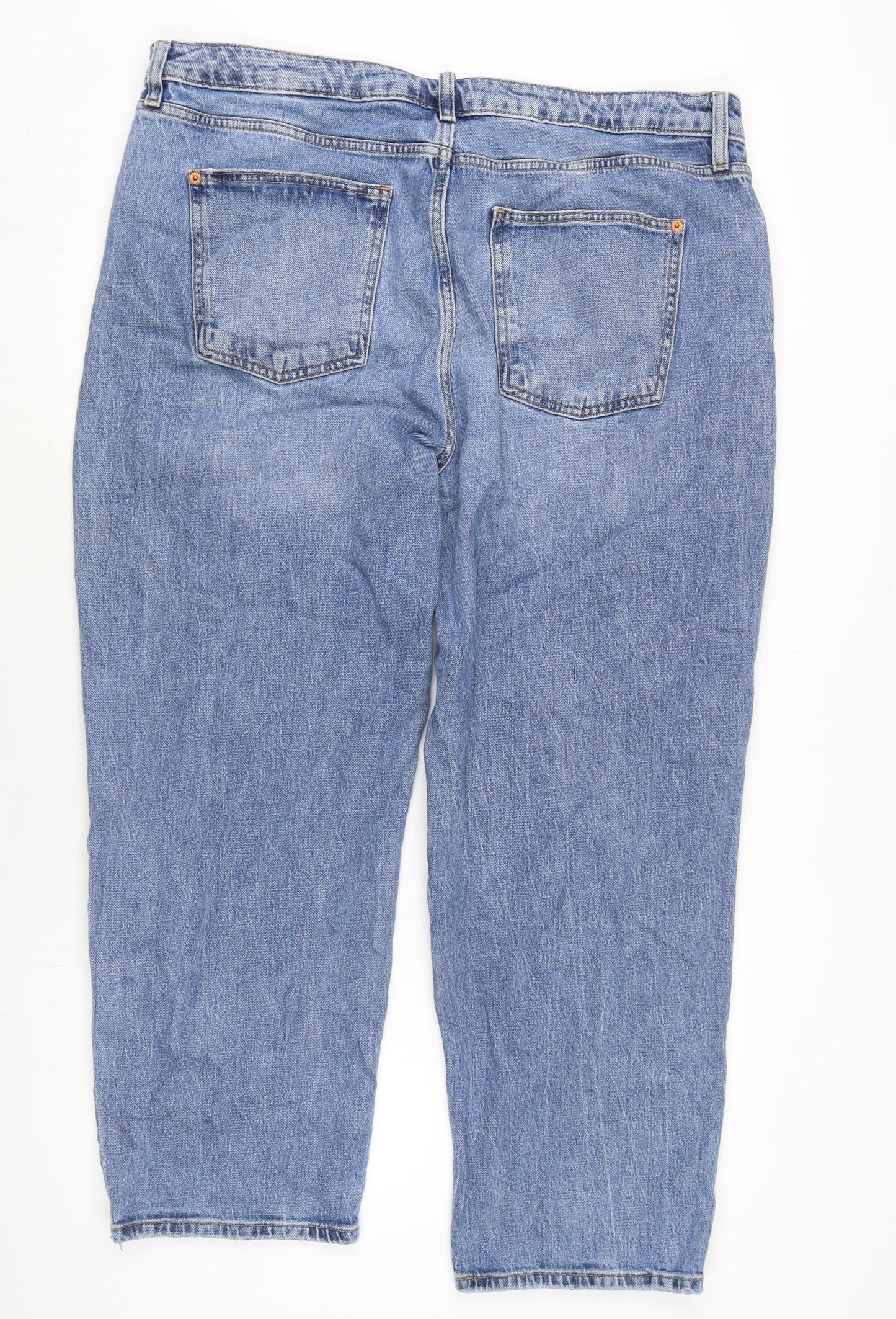 Marks and Spencer Womens Blue Cotton Blend Straight Jeans Size 20 L27 in Regular Zip