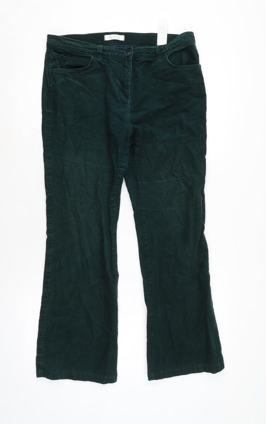 Marks and Spencer Womens Green Cotton Trousers Size 12 L27 in Regular Zip