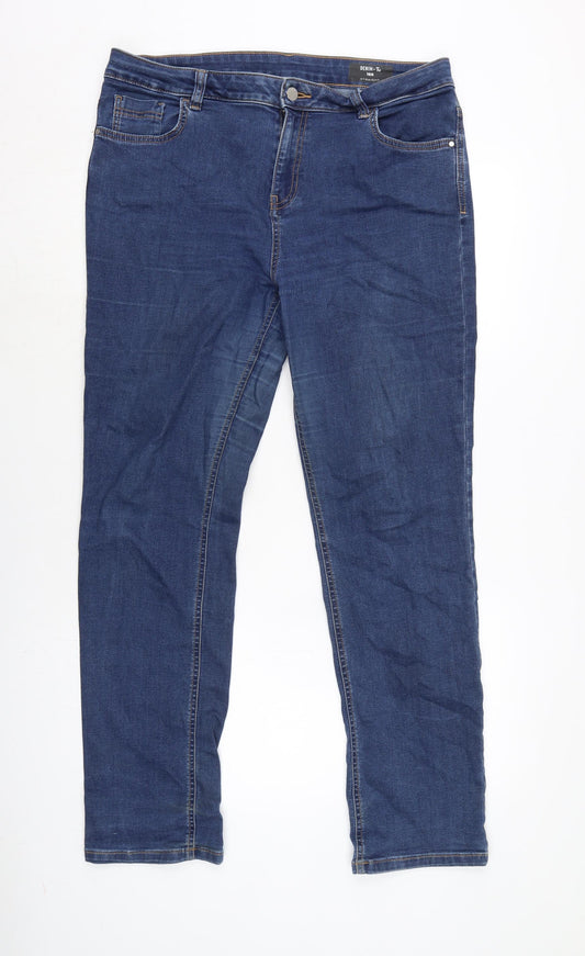 TU Womens Blue Cotton Blend Straight Jeans Size 16 L29 in Regular Zip