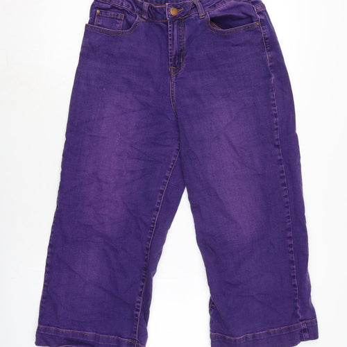 Red Herring Womens Purple Cotton Blend Wide-Leg Jeans Size 12 L21.5 in Regular Zip