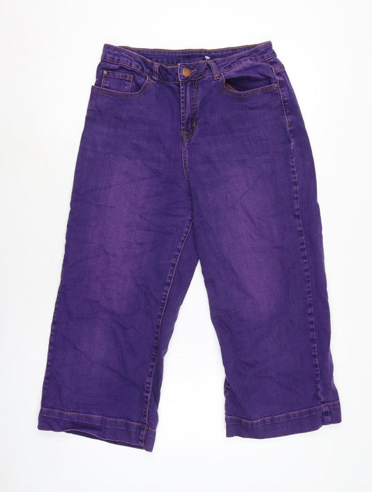 Red Herring Womens Purple Cotton Blend Wide-Leg Jeans Size 12 L21.5 in Regular Zip