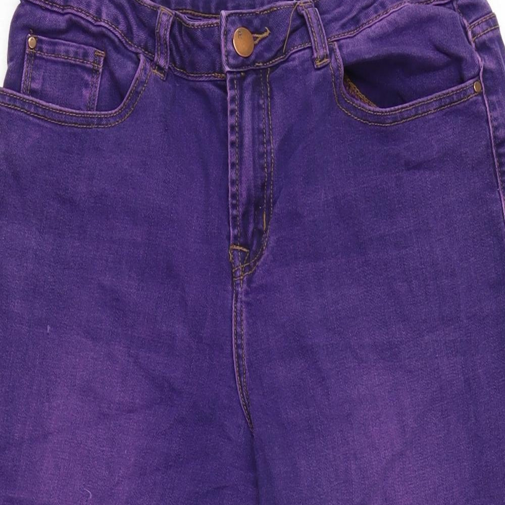 Red Herring Womens Purple Cotton Blend Wide-Leg Jeans Size 12 L21.5 in Regular Zip