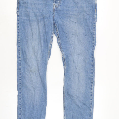 Topman Mens Blue Cotton Blend Straight Jeans Size 36 in L32 in Regular Button