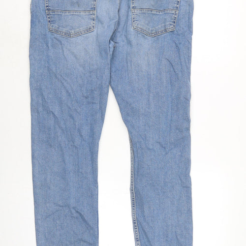 Topman Mens Blue Cotton Blend Straight Jeans Size 36 in L32 in Regular Button