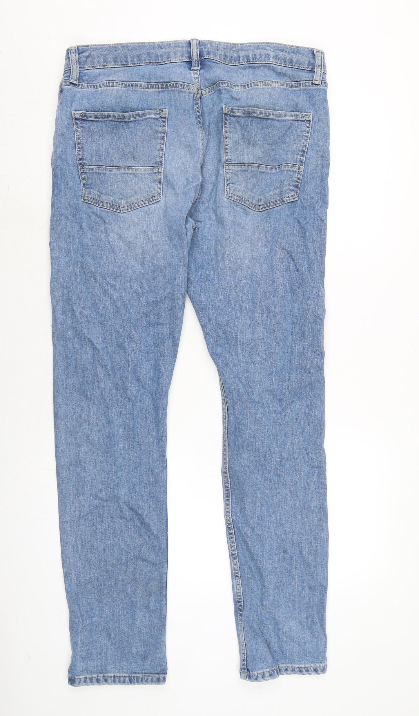 Topman Mens Blue Cotton Blend Straight Jeans Size 36 in L32 in Regular Button