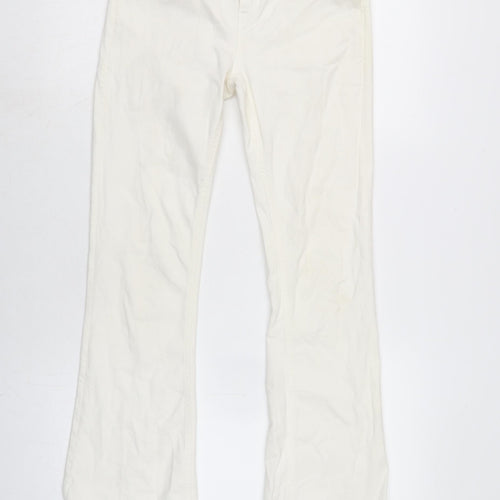 Zara Womens Ivory Cotton Blend Flared Jeans Size 8 L32 in Extra-Slim Zip