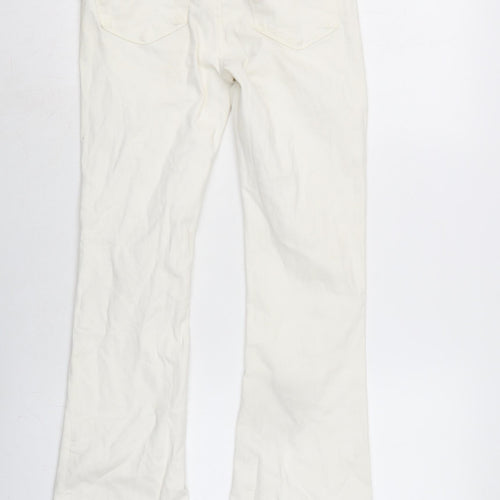 Zara Womens Ivory Cotton Blend Flared Jeans Size 8 L32 in Extra-Slim Zip