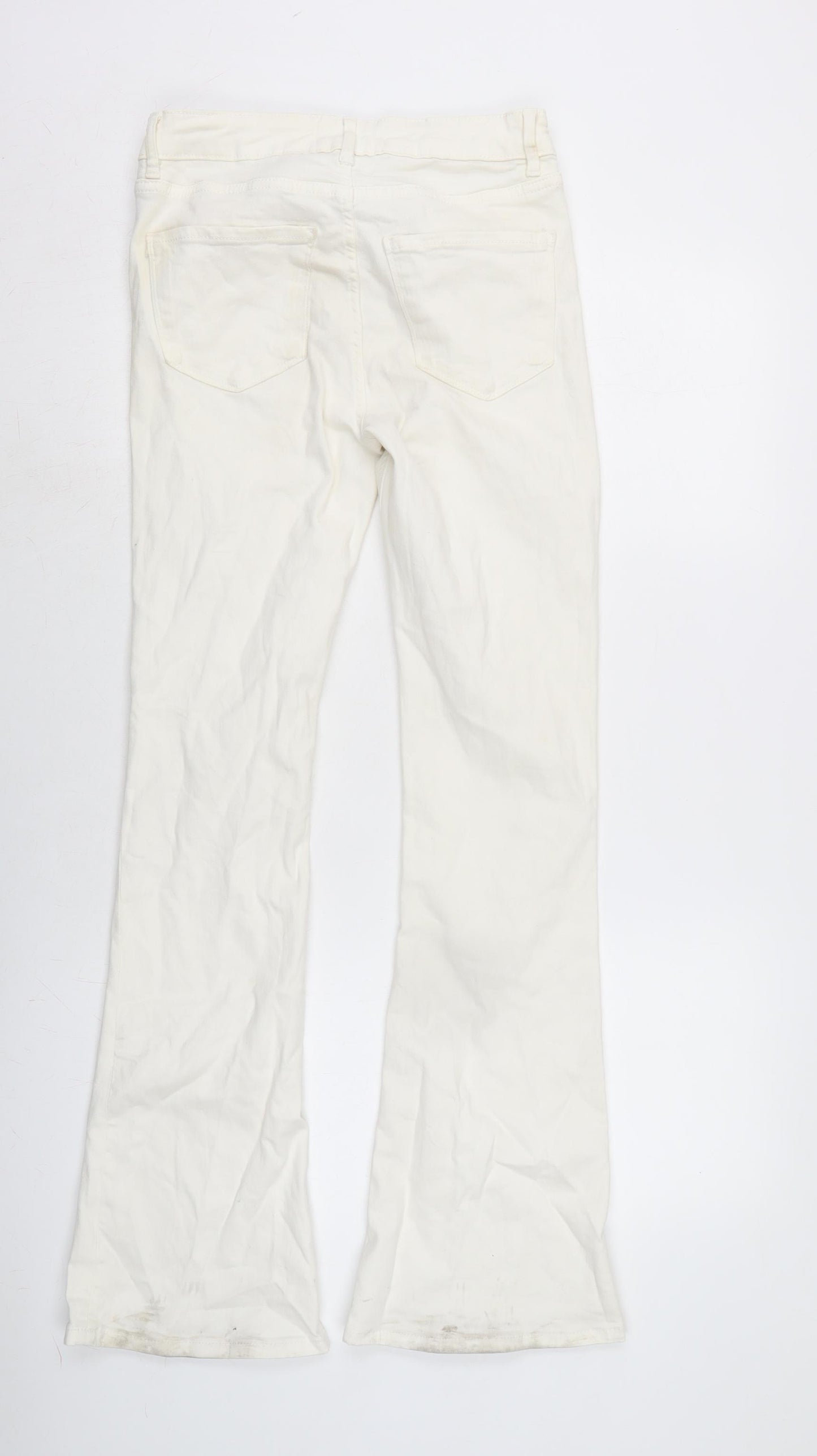 Zara Womens Ivory Cotton Blend Flared Jeans Size 8 L32 in Extra-Slim Zip