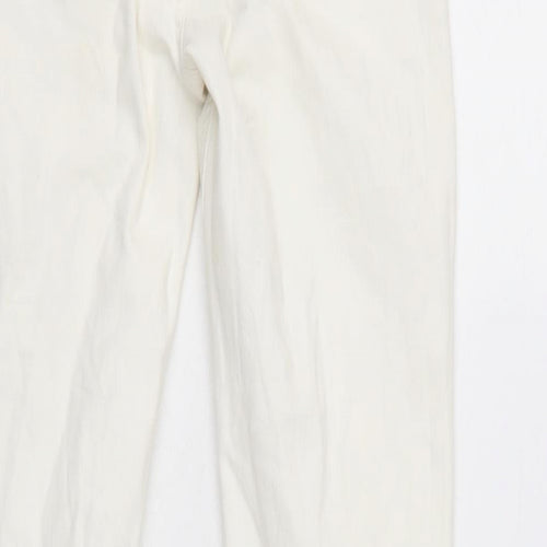 Zara Womens Ivory Cotton Blend Flared Jeans Size 8 L32 in Extra-Slim Zip