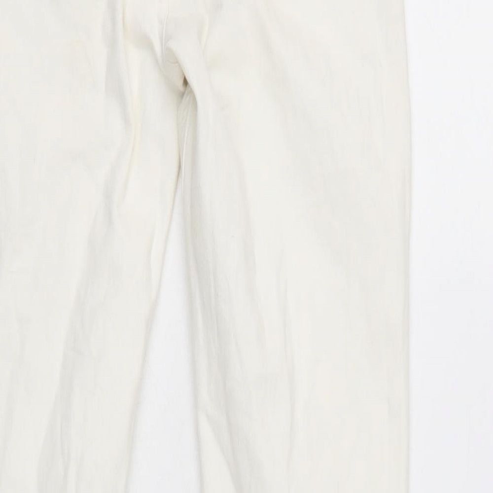 Zara Womens Ivory Cotton Blend Flared Jeans Size 8 L32 in Extra-Slim Zip