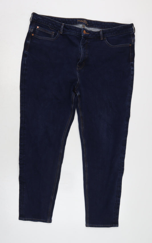 Marks and Spencer Womens Blue Herringbone Cotton Blend Skinny Jeans Size 20 L25 in Regular Zip