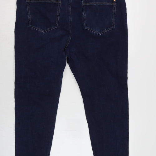 Marks and Spencer Womens Blue Herringbone Cotton Blend Skinny Jeans Size 20 L25 in Regular Zip