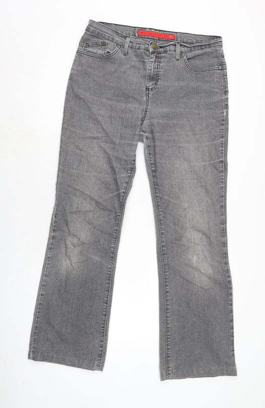 Per Una Womens Grey Cotton Blend Bootcut Jeans Size 14 L31 in Regular Zip