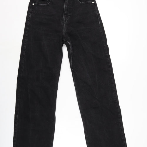 Denim & Co. Womens Black Cotton Blend Wide-Leg Jeans Size 8 L29 in Regular Zip