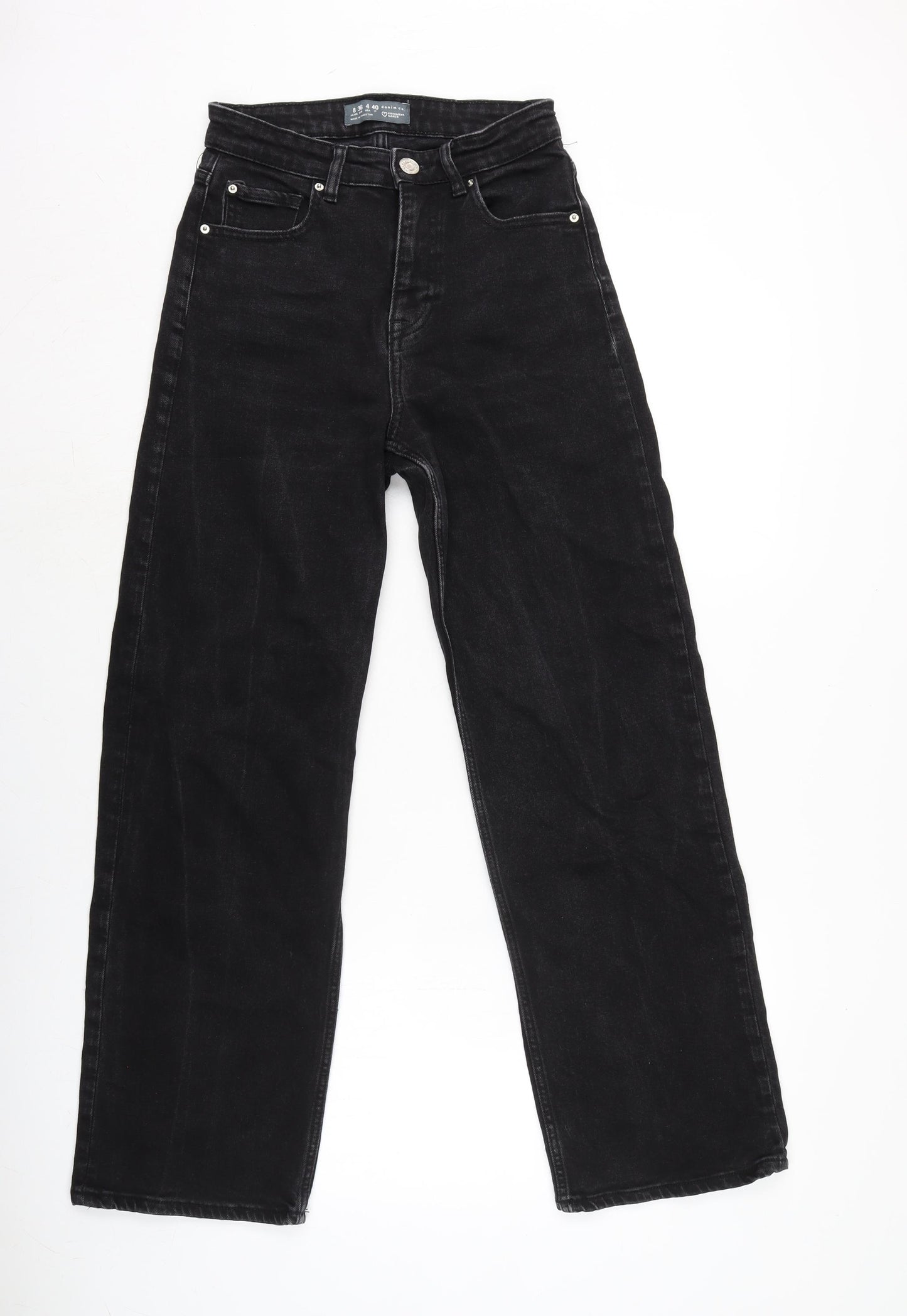 Denim & Co. Womens Black Cotton Blend Wide-Leg Jeans Size 8 L29 in Regular Zip