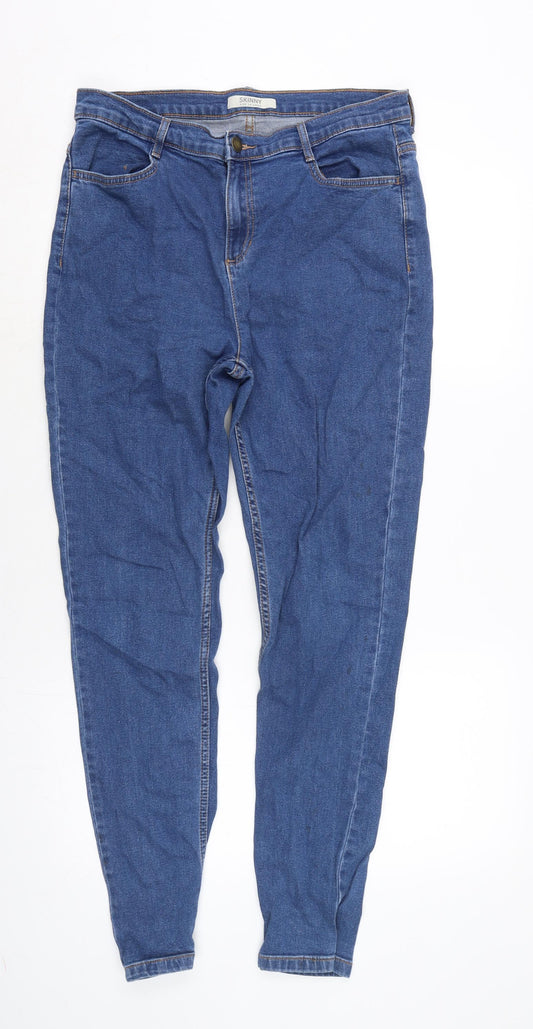 Marks and Spencer Womens Blue Cotton Blend Straight Jeans Size 14 L30 in Regular Zip