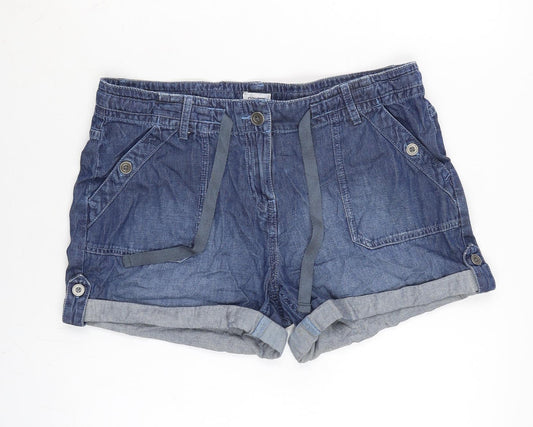 NEXT Womens Blue Cotton Boyfriend Shorts Size 12 Regular Zip