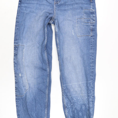 Marks and Spencer Womens Blue Cotton Blend Straight Jeans Size 8 L27.5 in Regular Zip - Pattern on leg.