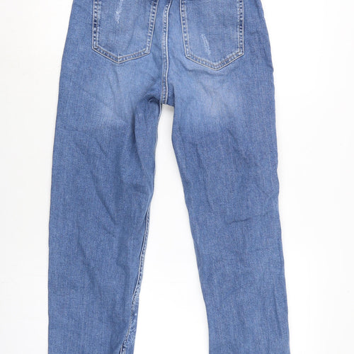 Marks and Spencer Womens Blue Cotton Blend Straight Jeans Size 8 L27.5 in Regular Zip - Pattern on leg.