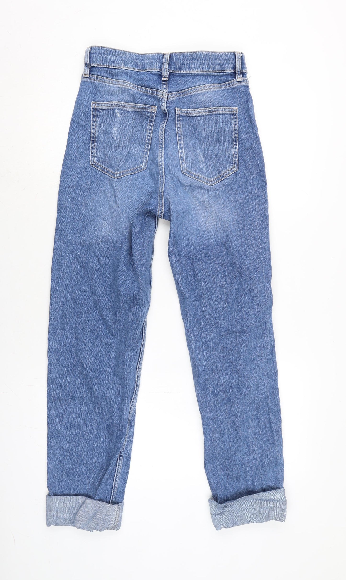 Marks and Spencer Womens Blue Cotton Blend Straight Jeans Size 8 L27.5 in Regular Zip - Pattern on leg.