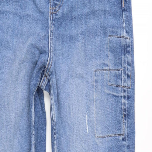 Marks and Spencer Womens Blue Cotton Blend Straight Jeans Size 8 L27.5 in Regular Zip - Pattern on leg.