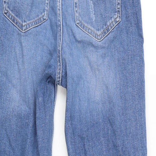 Marks and Spencer Womens Blue Cotton Blend Straight Jeans Size 8 L27.5 in Regular Zip - Pattern on leg.