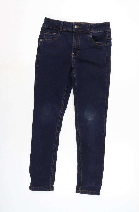 Bllue Zoo Girls Blue Cotton Tapered Jeans Size 10 Years L24.5 in Regular Zip