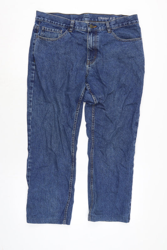 F&F Mens Blue Cotton Straight Jeans Size 36 in L27 in Extra-Slim Zip