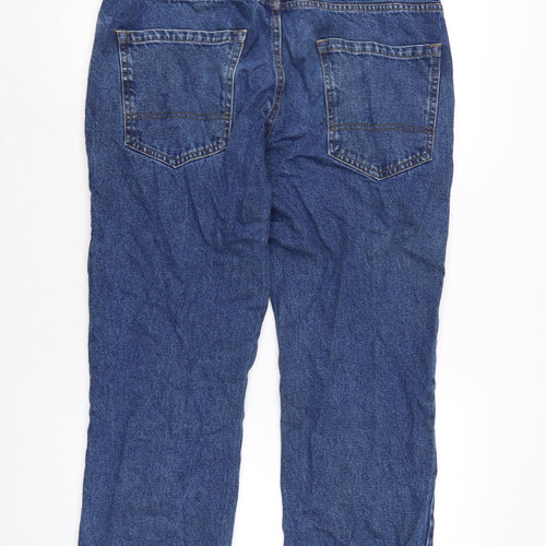 F&F Mens Blue Cotton Straight Jeans Size 36 in L27 in Extra-Slim Zip