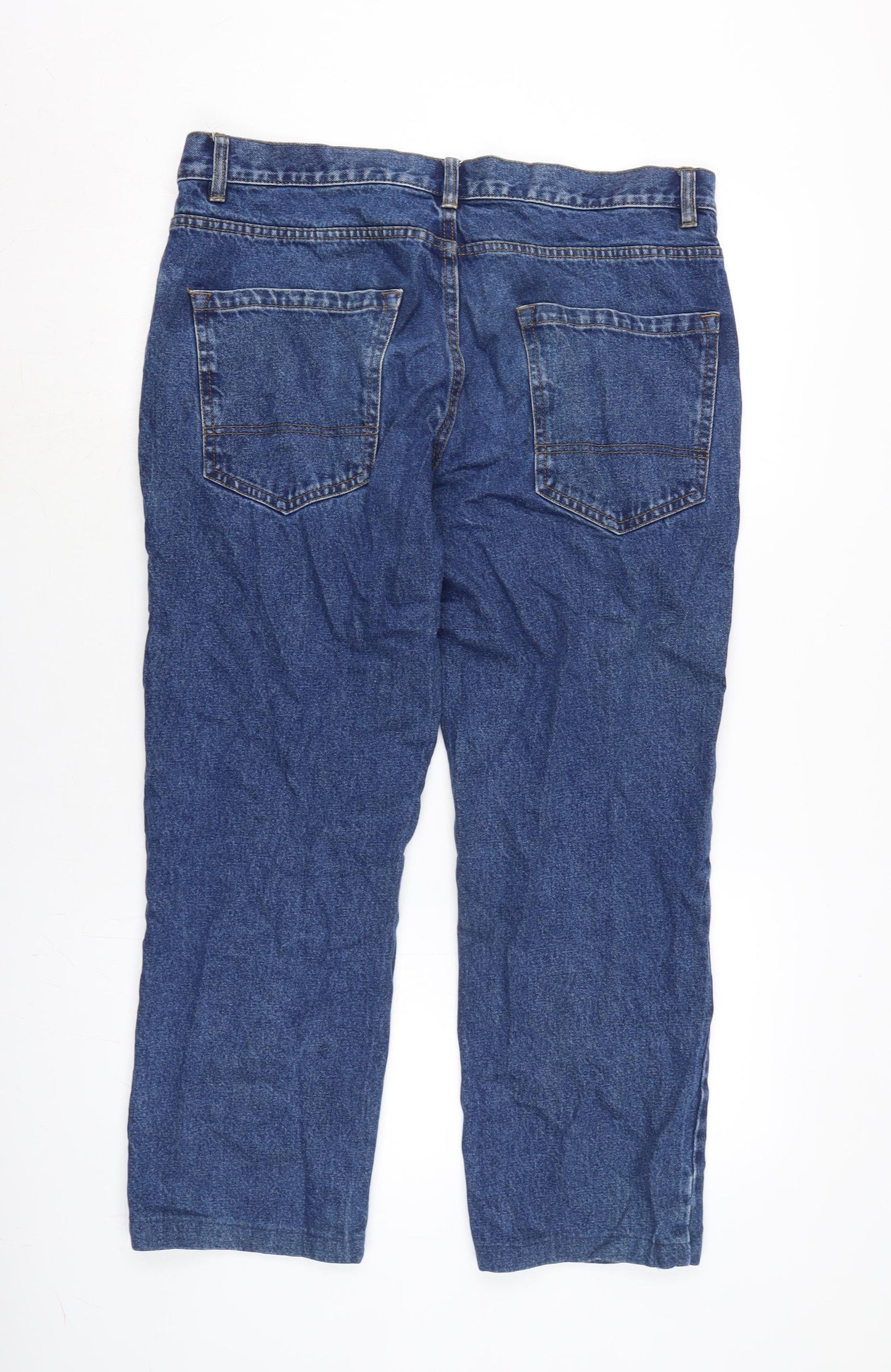 F&F Mens Blue Cotton Straight Jeans Size 36 in L27 in Extra-Slim Zip