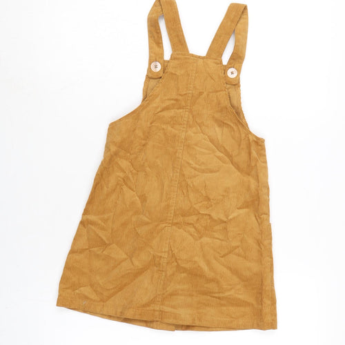 Nutmeg Girls Brown Cotton Pinafore/Dungaree Dress Size 7-8 Years Square Neck Button