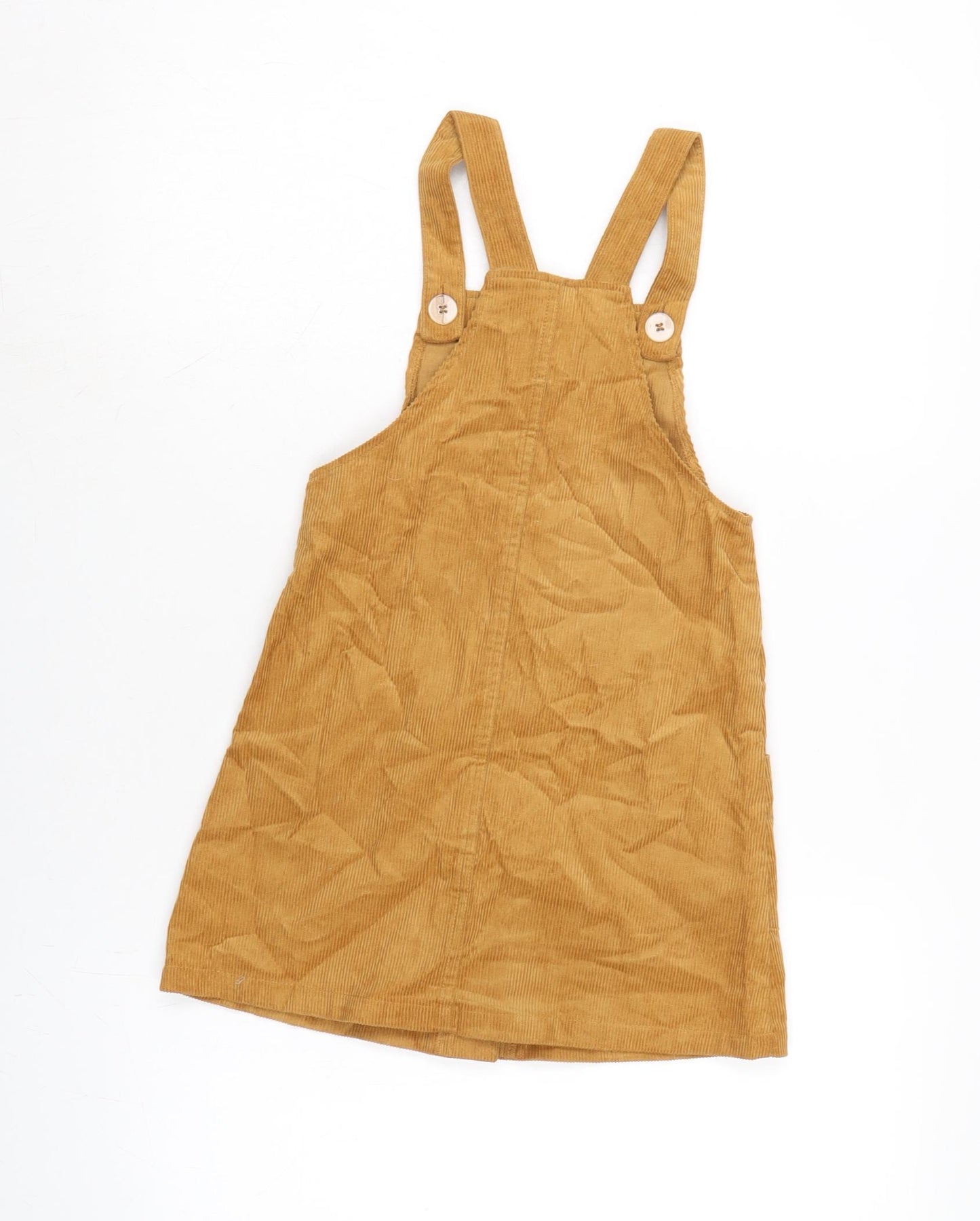 Nutmeg Girls Brown Cotton Pinafore/Dungaree Dress Size 7-8 Years Square Neck Button