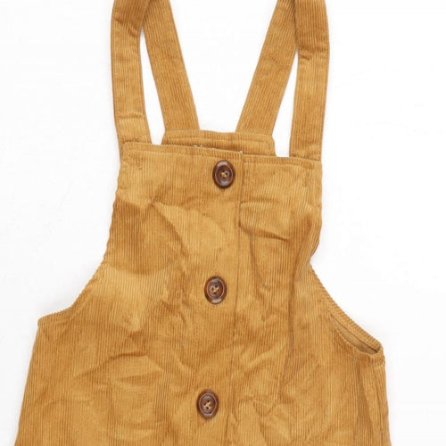 Nutmeg Girls Brown Cotton Pinafore/Dungaree Dress Size 7-8 Years Square Neck Button