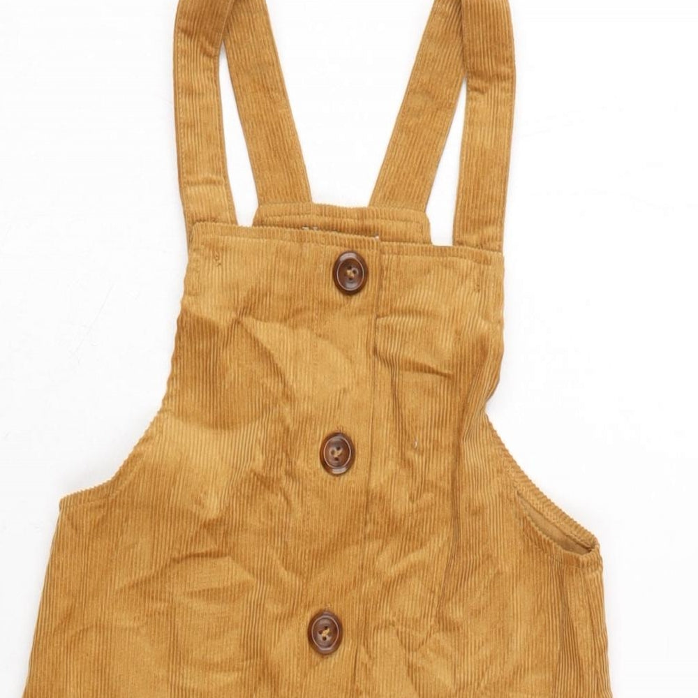 Nutmeg Girls Brown Cotton Pinafore/Dungaree Dress Size 7-8 Years Square Neck Button