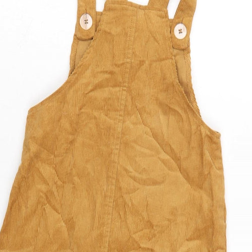 Nutmeg Girls Brown Cotton Pinafore/Dungaree Dress Size 7-8 Years Square Neck Button