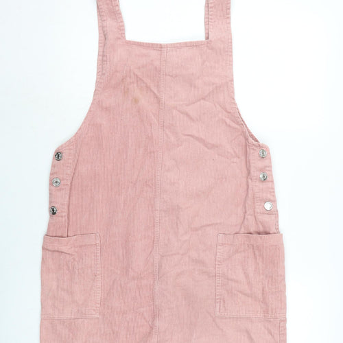 Berksha Womens Pink Cotton Pinafore/Dungaree Dress Size L Square Neck Button