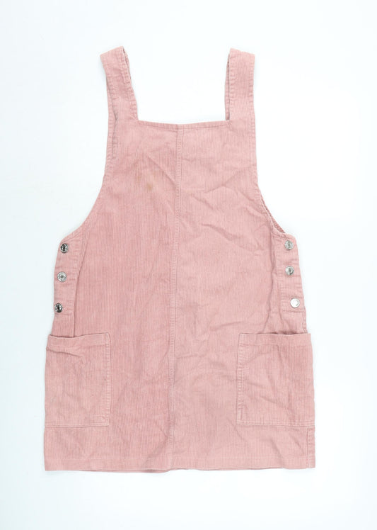 Berksha Womens Pink Cotton Pinafore/Dungaree Dress Size L Square Neck Button