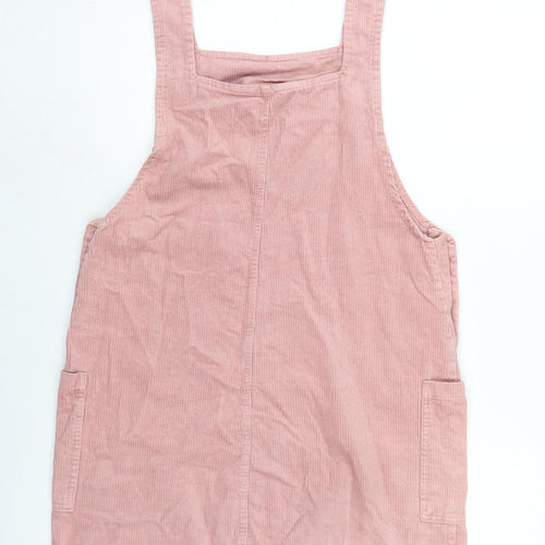 Berksha Womens Pink Cotton Pinafore/Dungaree Dress Size L Square Neck Button