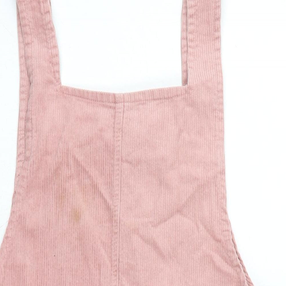 Berksha Womens Pink Cotton Pinafore/Dungaree Dress Size L Square Neck Button