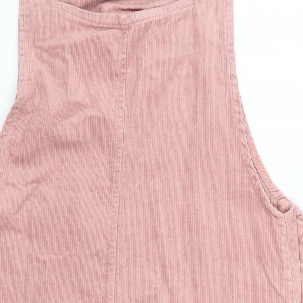 Berksha Womens Pink Cotton Pinafore/Dungaree Dress Size L Square Neck Button