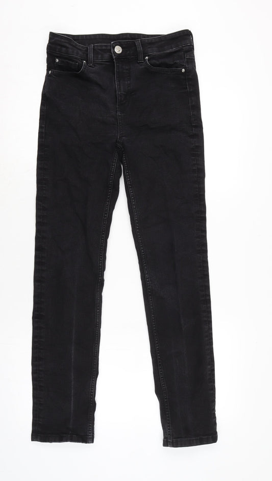 Marks and Spencer Womens Black Cotton Blend Straight Jeans Size 10 L29 in Extra-Slim Zip